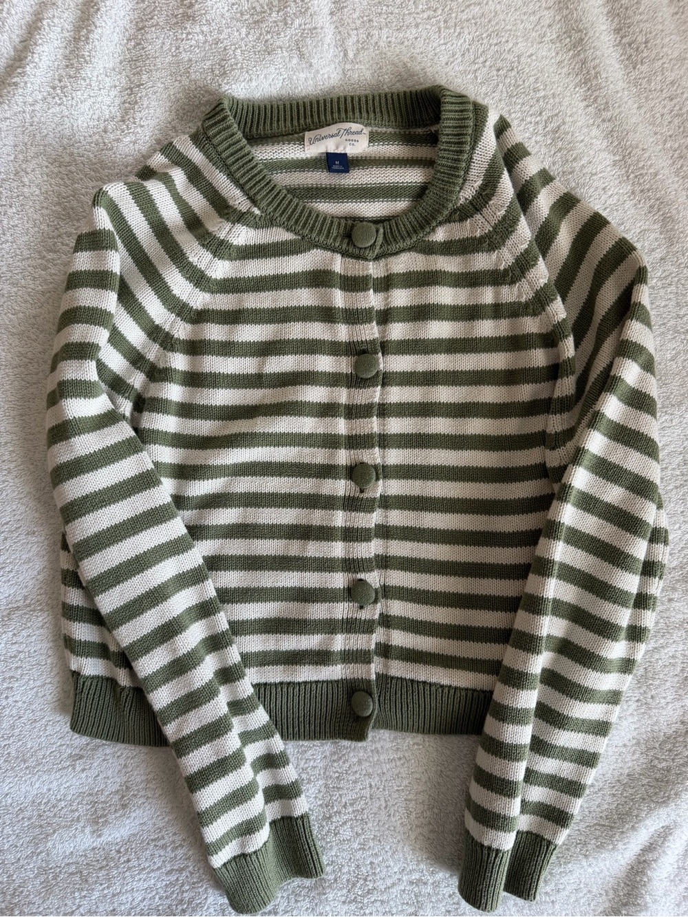 Universal Thread Olive Green and Cream Striped Button-Front Cardigan